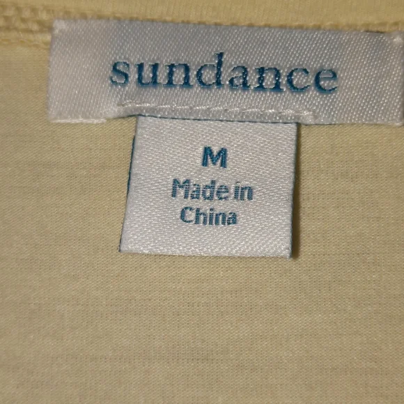 SUNDANCE Embroidered Pleat V-Neck Tee Buttercup Silk Cotton Butter Yellow M 6 8 - Picture 5 of 8